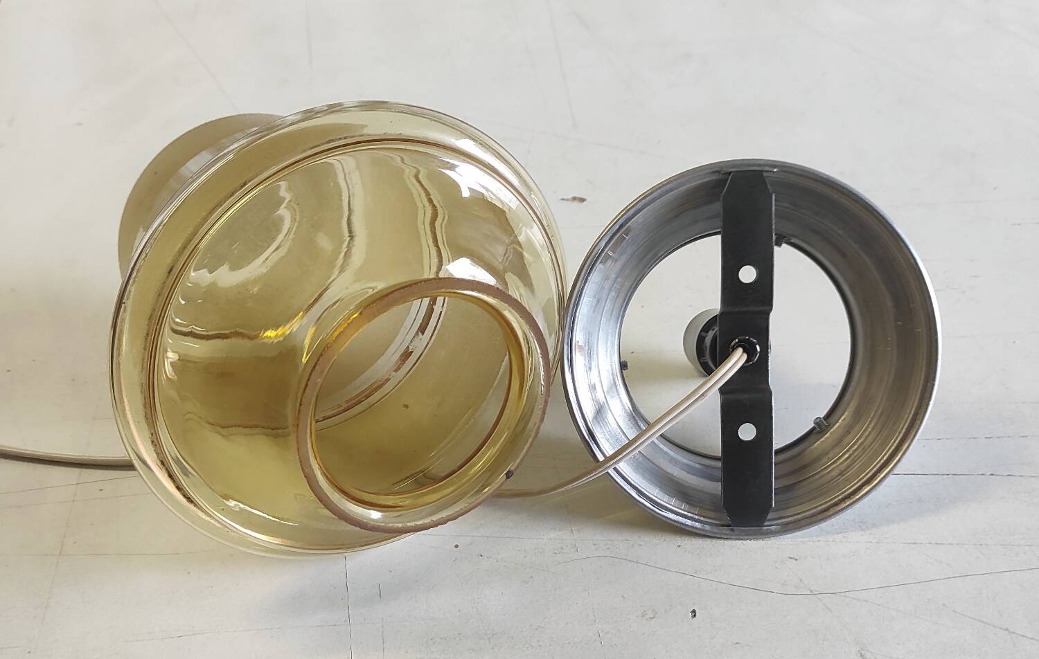 Smoked/sandblasted glass ceiling light - mid 20th century