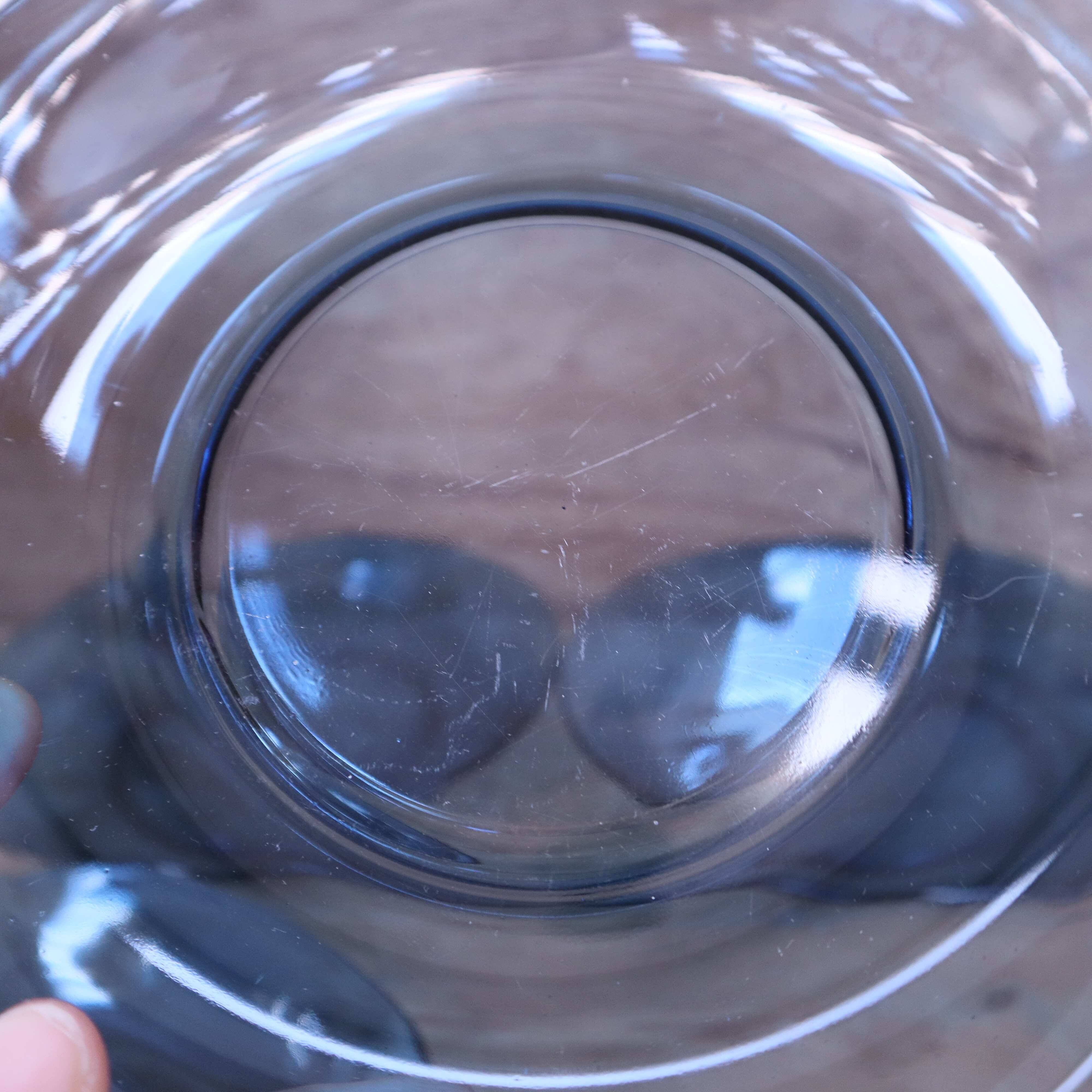 4 vintage blue tempered glass soup plates Vereco France