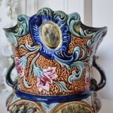 Antique ceramic macetero Barbotines Onnaing Siglo XIX Art Nouveau