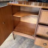 Vintage teak veneer enfilade in brown by Greaves & Thomas, 1960s, mid-century style.