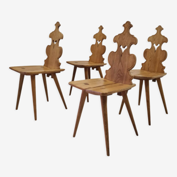 Set of 4 solid pine Austrian "Tirol" dining chairs, Austria 1960s