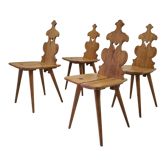 Set of 4 solid pine Austrian "Tirol" dining chairs, Austria 1960s