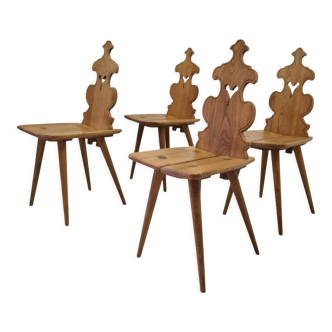 Set of 4 solid pine Austrian "Tirol" dining chairs, Austria 1960s