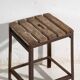 Vintage industrial stool made of pine wood and iron – Central Europe, around 1950