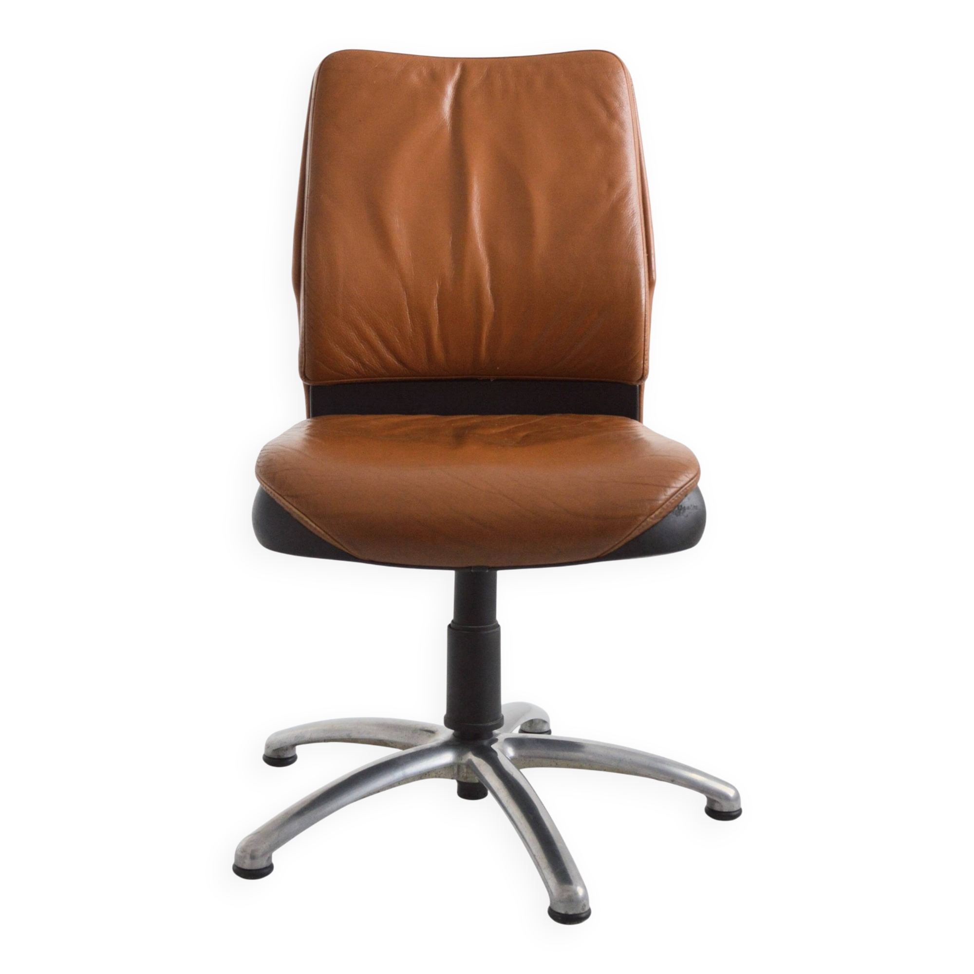 Vintage 1980s leather swivel office chair