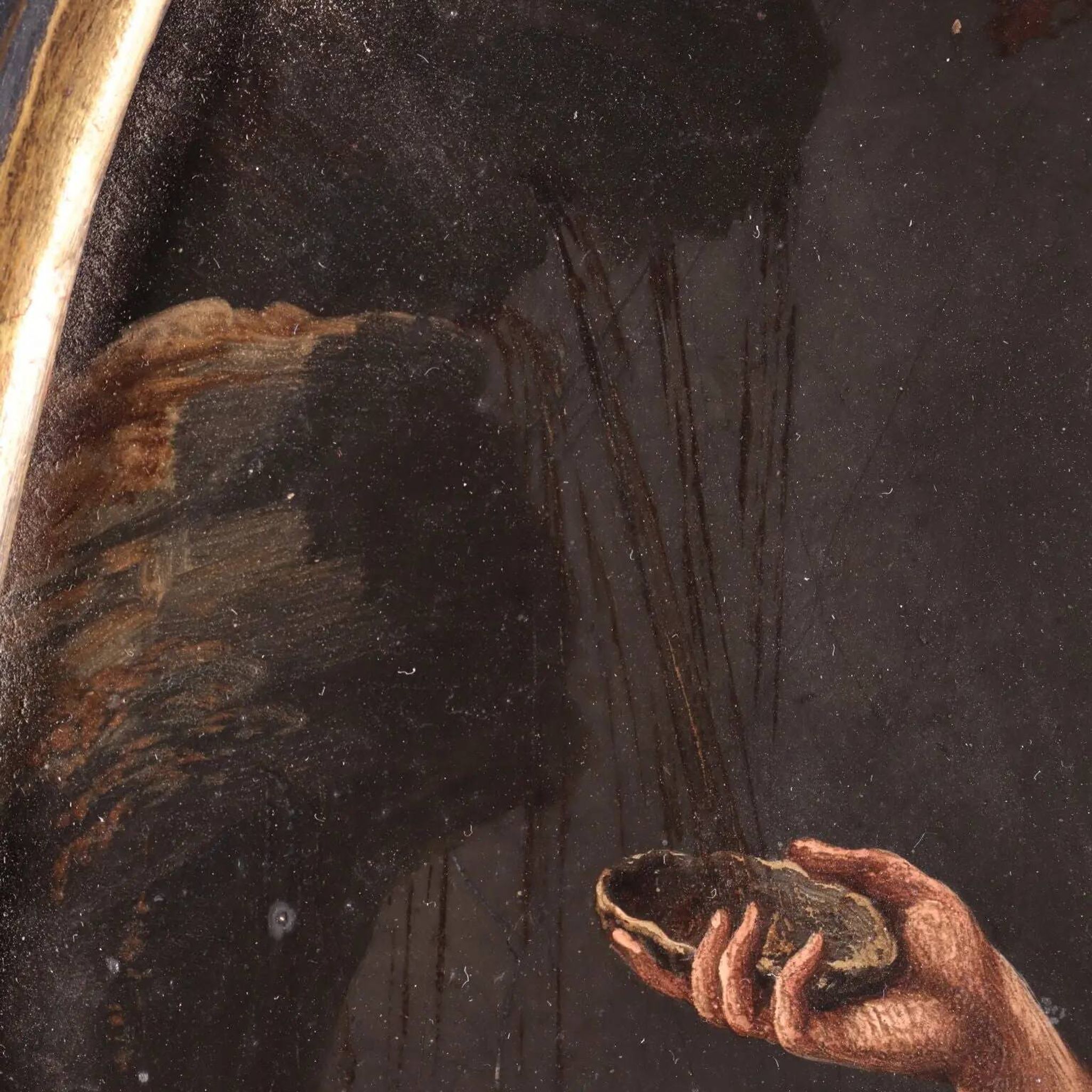 Pair of old paintings on slate, religious subject, 17th century.