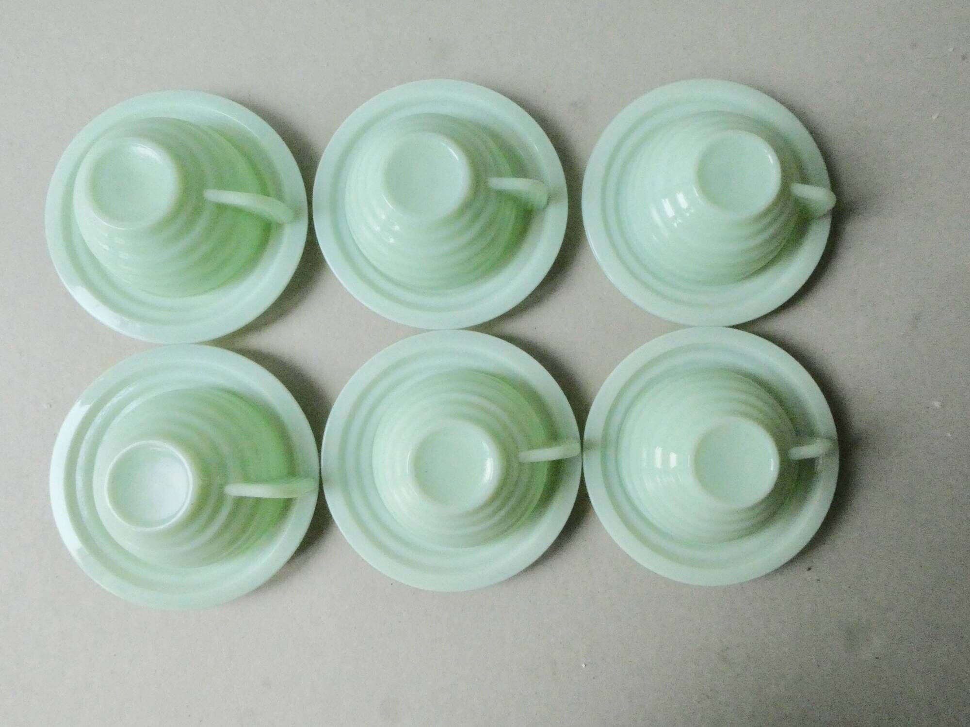 Lot of 6 cups and under Cups Art Deco in mint green opaline
