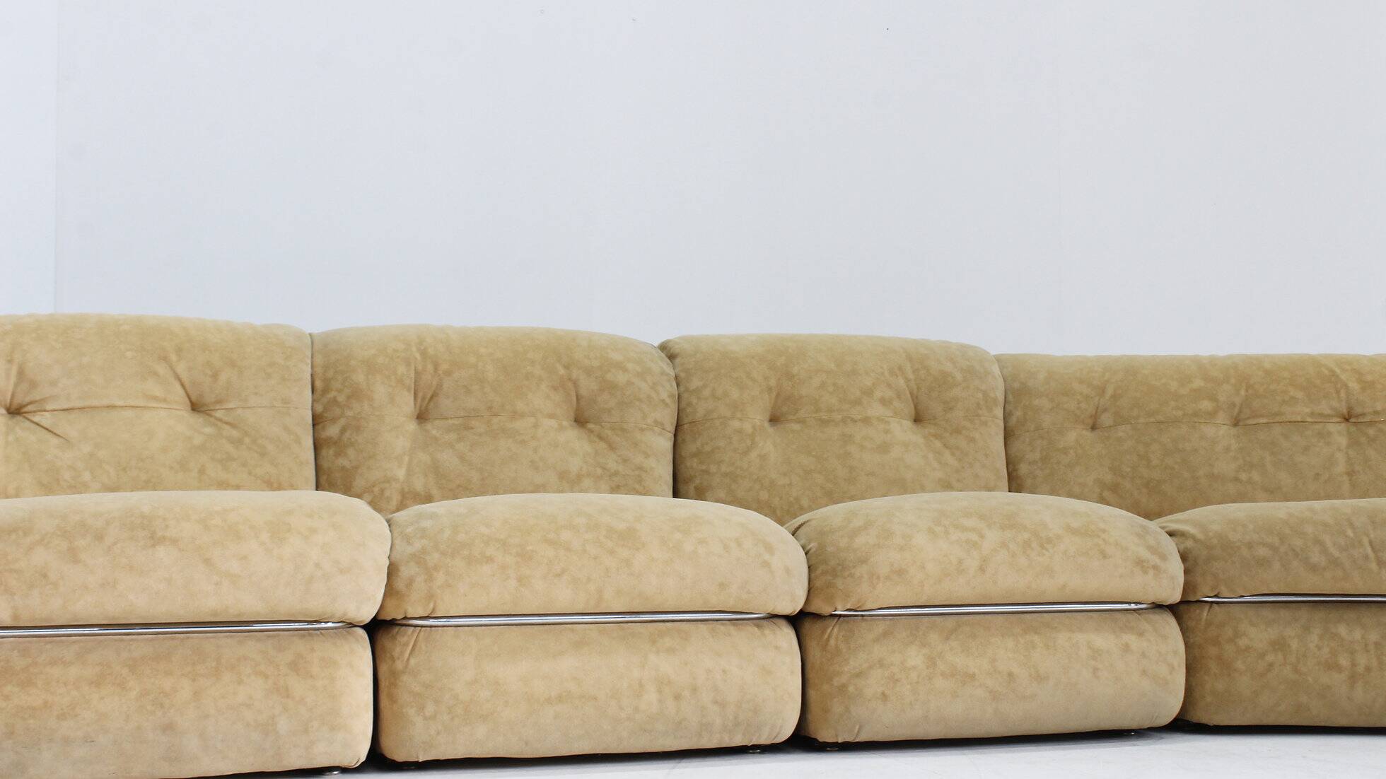 Vintage Italian curved modular chrome sofa 1970s