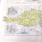 Old map of Austria, Czechoslovakia, Hungary 43x43cm from 1950