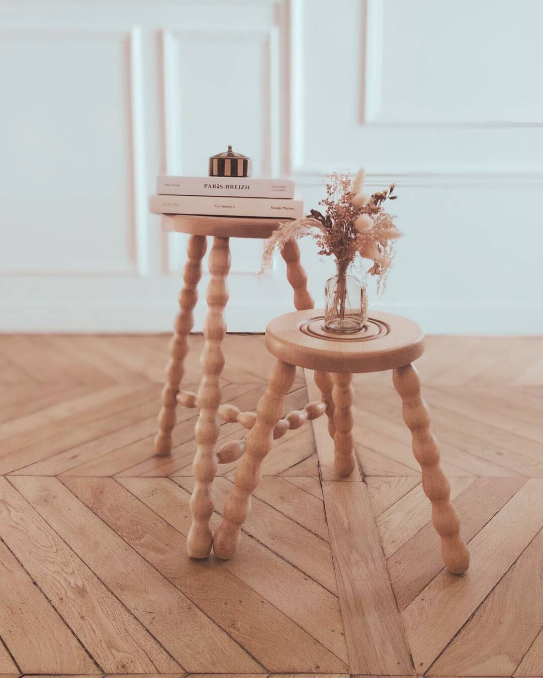 Large tripod/ bedside table/ renovated vintage stool, 1970s