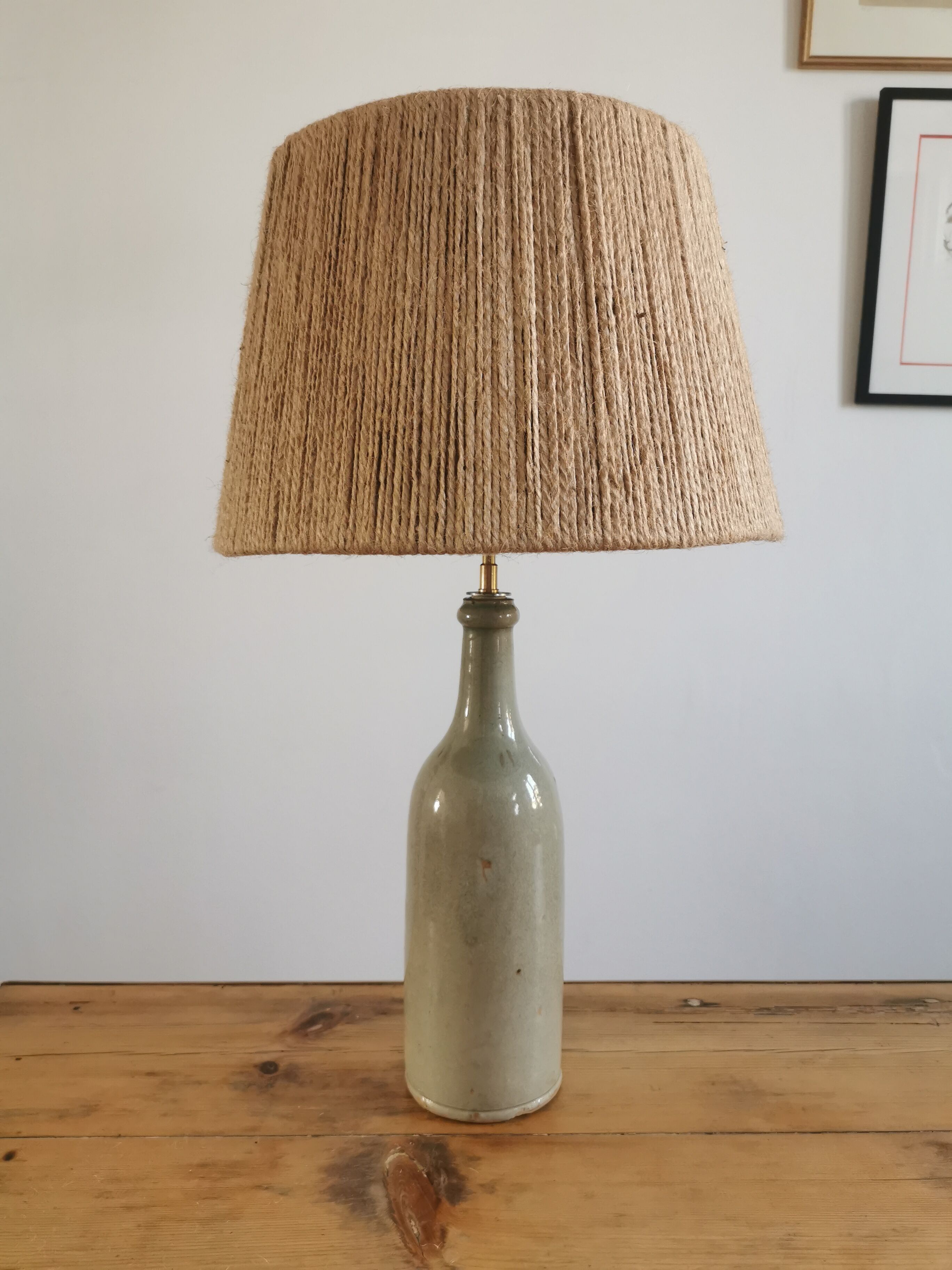 Vintage stoneware and rope lamp
