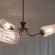 Brass three-light chandelier with glass tulips - 1950s/60s