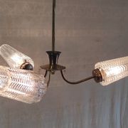 Brass three-light chandelier with glass tulips - 1950s/60s
