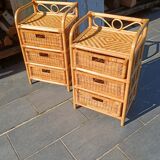 Pair of 1970s rattan bedside tables
