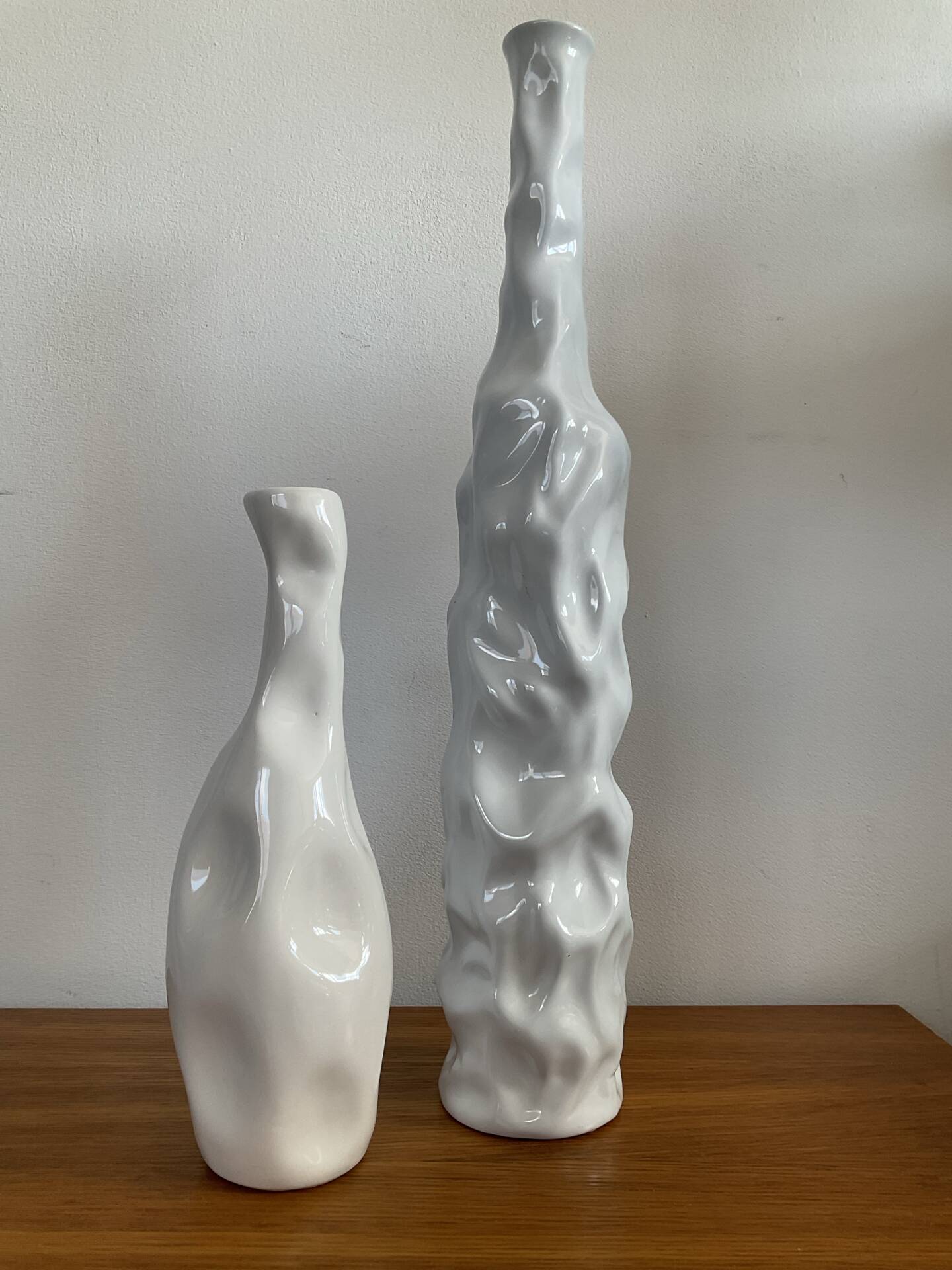 Duo de vases, soliflores vintage en céramique émaillée