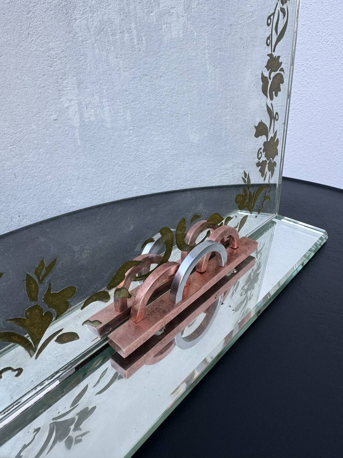 Art Deco engraved tabletop mirror
