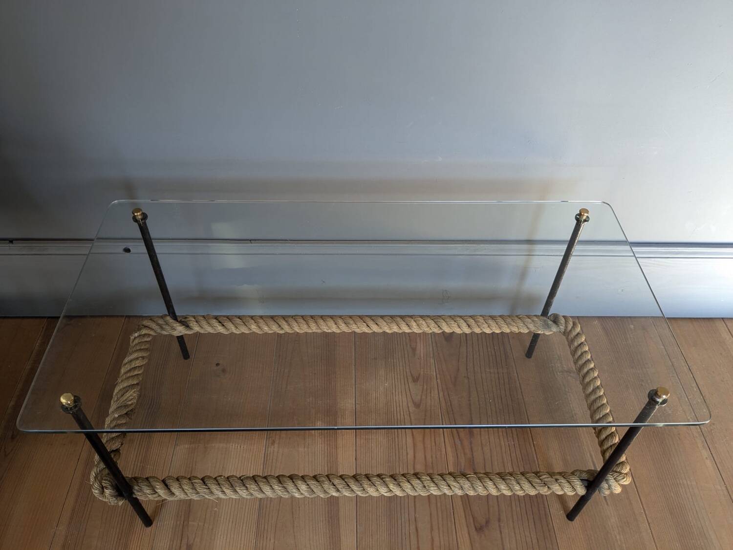 50s metal and rope coffee table