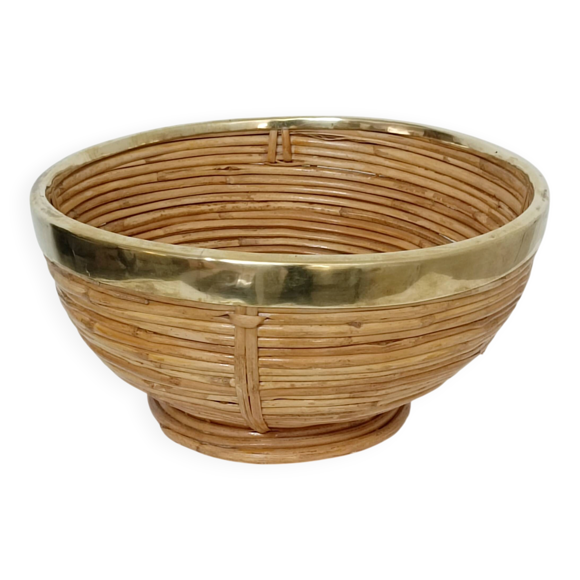 Rattan and brass fruit bowl 1970s