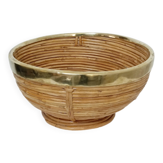 Rattan and brass fruit bowl 1970s