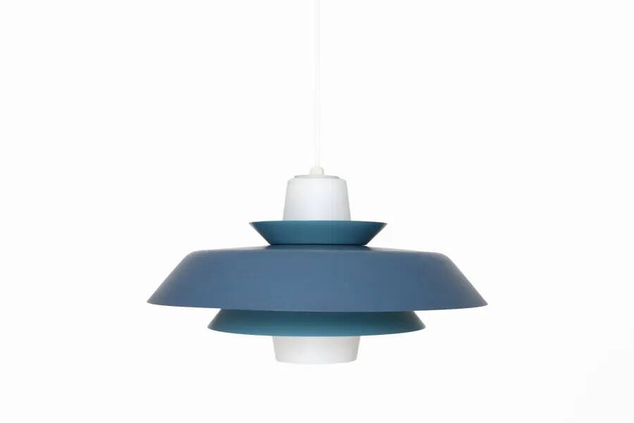 Glass Vos Belysning Danish design pendant hanging lamp with blue shades