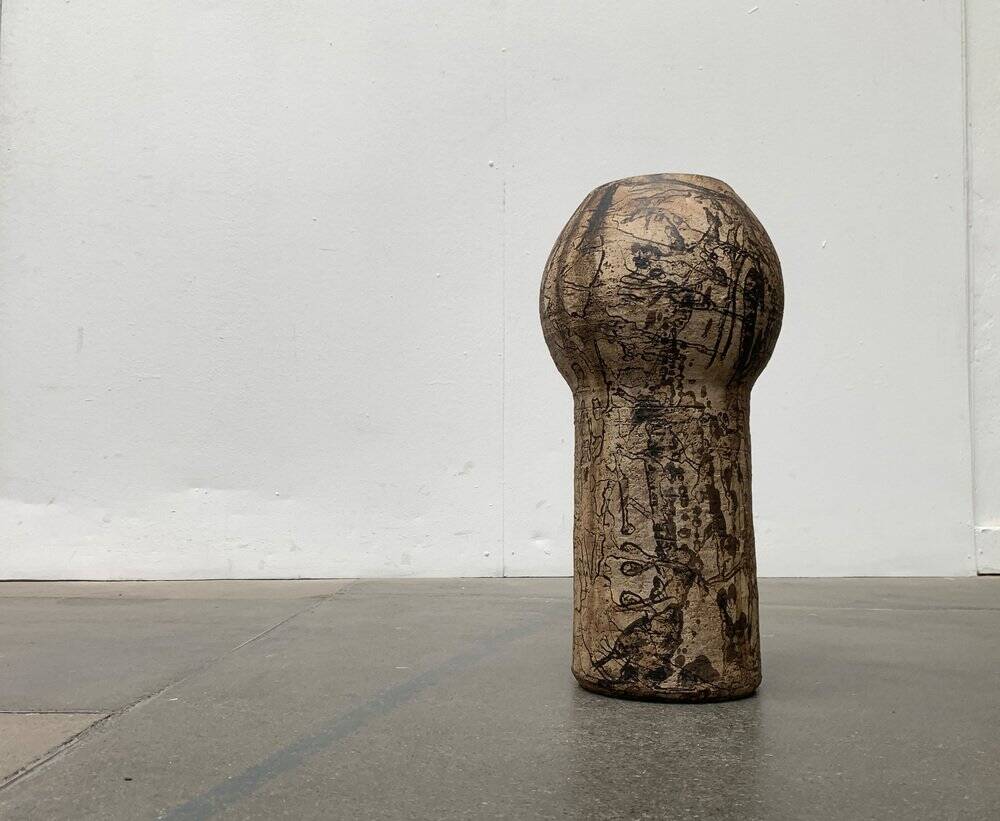 Brutalist Mid-Century Vase in German Ceramic by Gerhard Liebenthron, 1977
