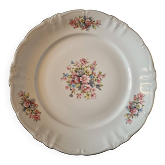 Grande assiette ou plateau en porcelaine bavaroise en relief fleurs et or