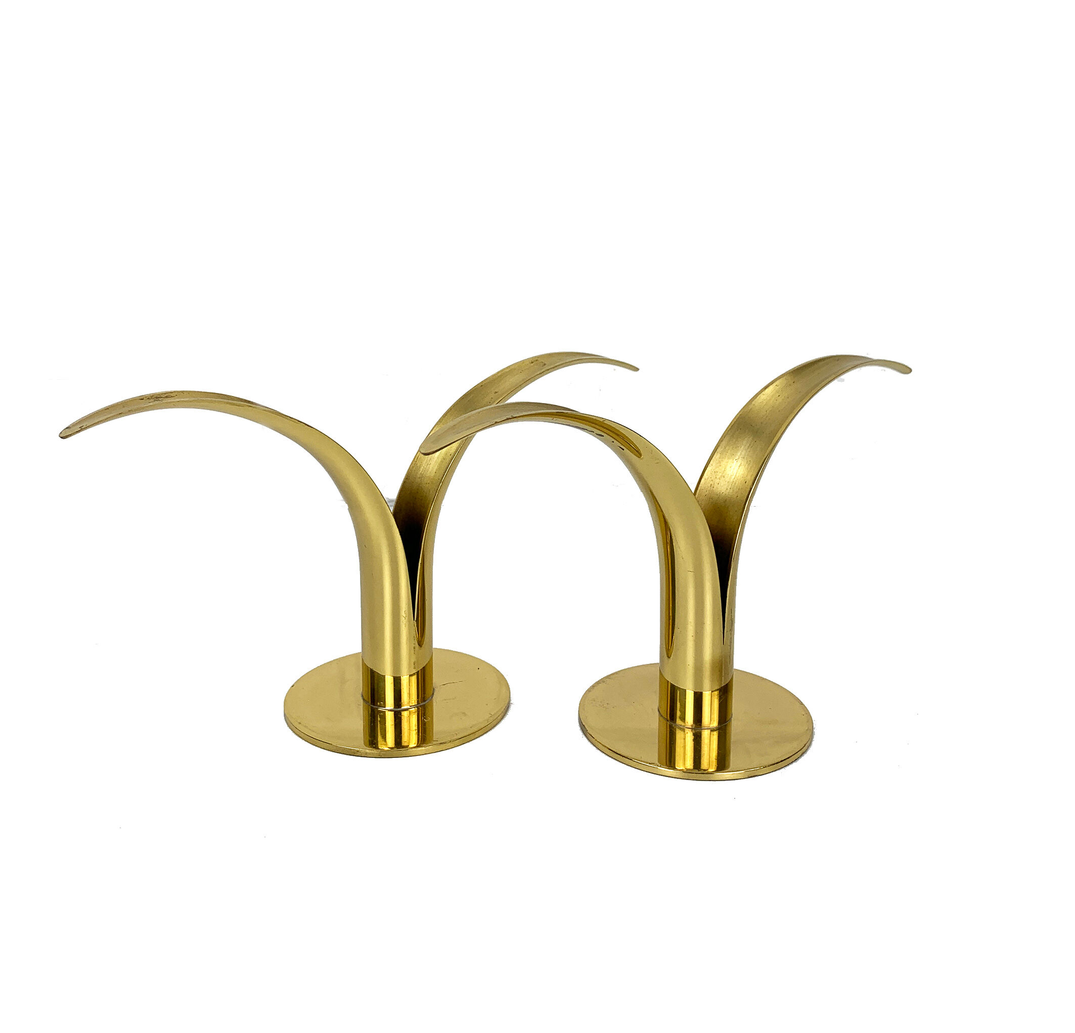 Pair of Lily brass candle holders, Ystad Metall, Sweden, design Ivar Ålenius Björk