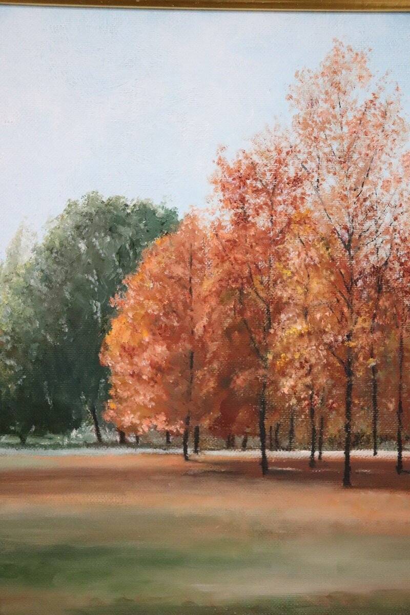 Autumn Landscape, Oil On Canvas Cardboard, Italy 20th Century