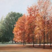 Autumn Landscape, Oil On Canvas Cardboard, Italy 20th Century