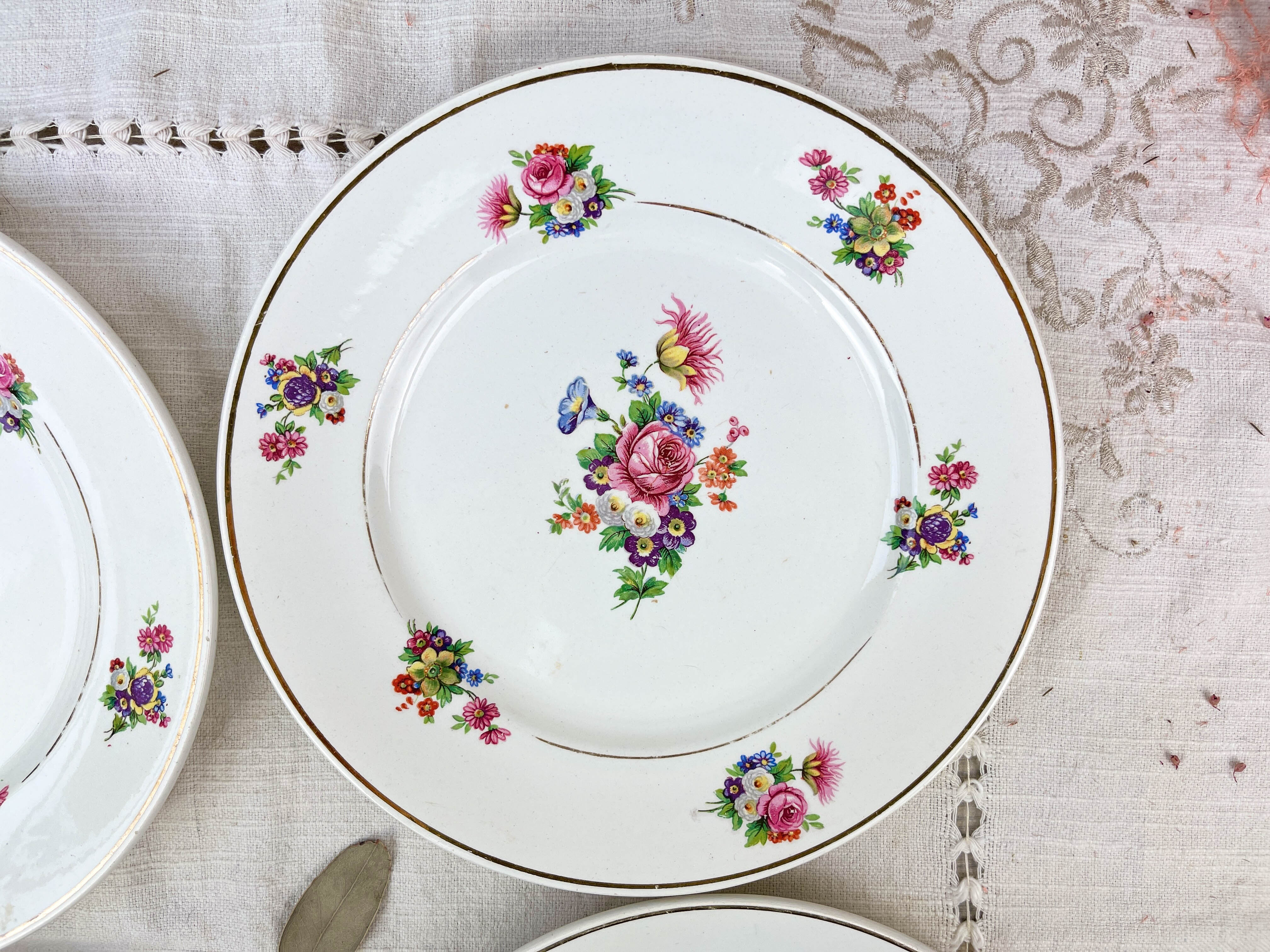 4 small plates iron earth salins model "anny" floral pattern