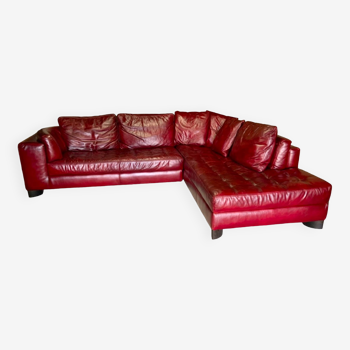 Canapé d’angle Natuzzi en cuir rouge des années 1980/90