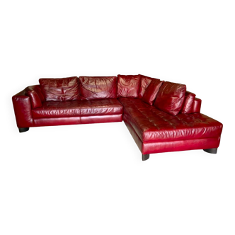 Natuzzi corner sofa in red leather from the 1980s/90s