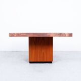 coffee table in copper and teak by heinz lilienthal, 1970s
