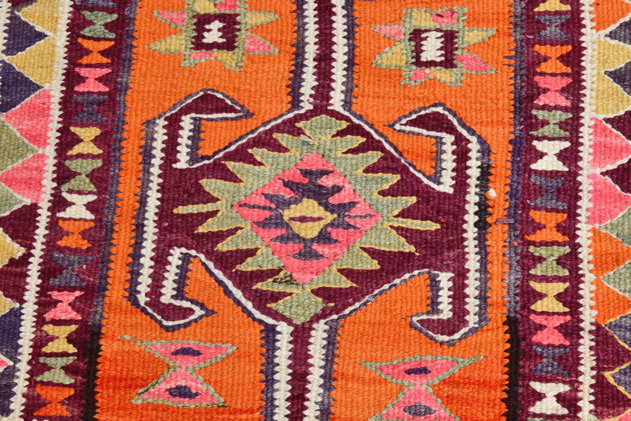 Burgundy & Orange Vintage Kilim Runner Rug, 92x292Cm