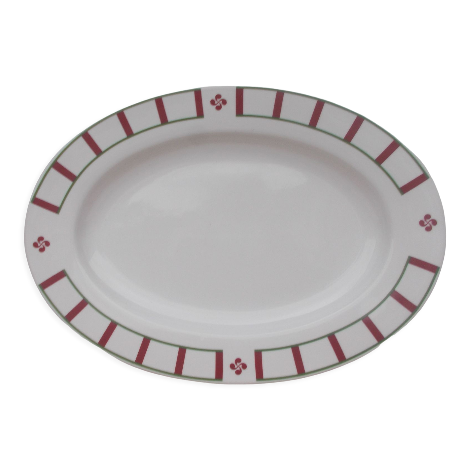 Oval Basque flat green and red porcelain