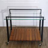 Modernist sideboard in metal, wood, and glass 1960