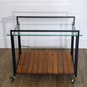 Desserte moderniste en metal, bois et verre 1960