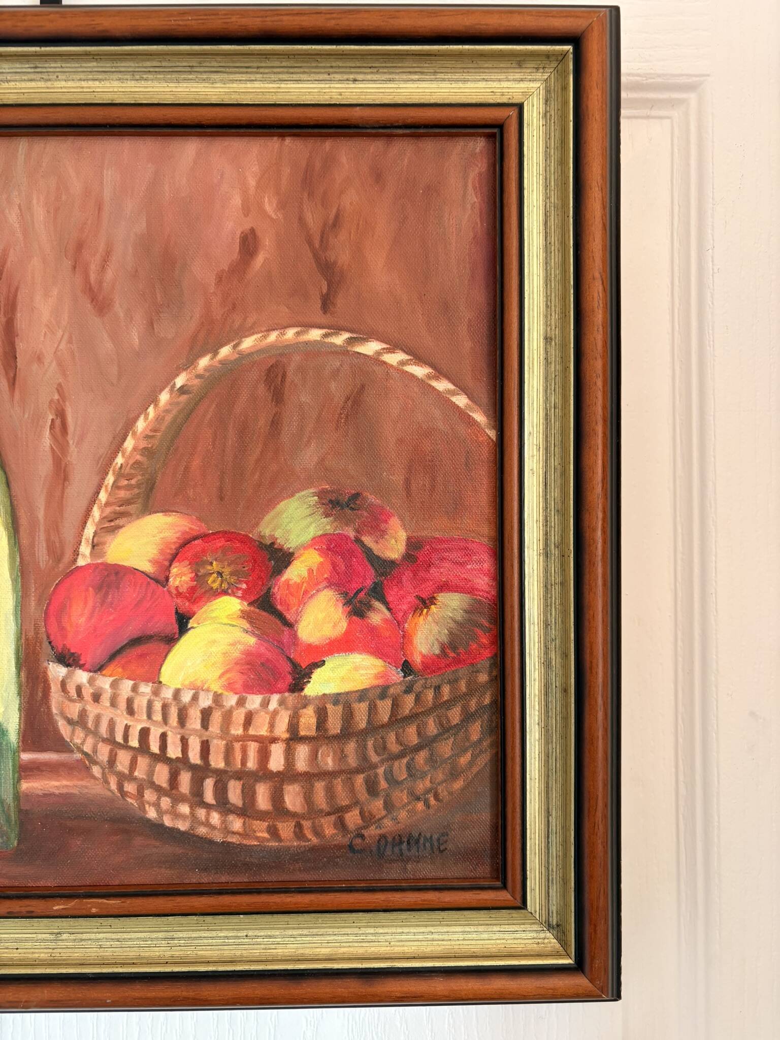 oil painting canvas still life fruit cider Normandy Calvados signed