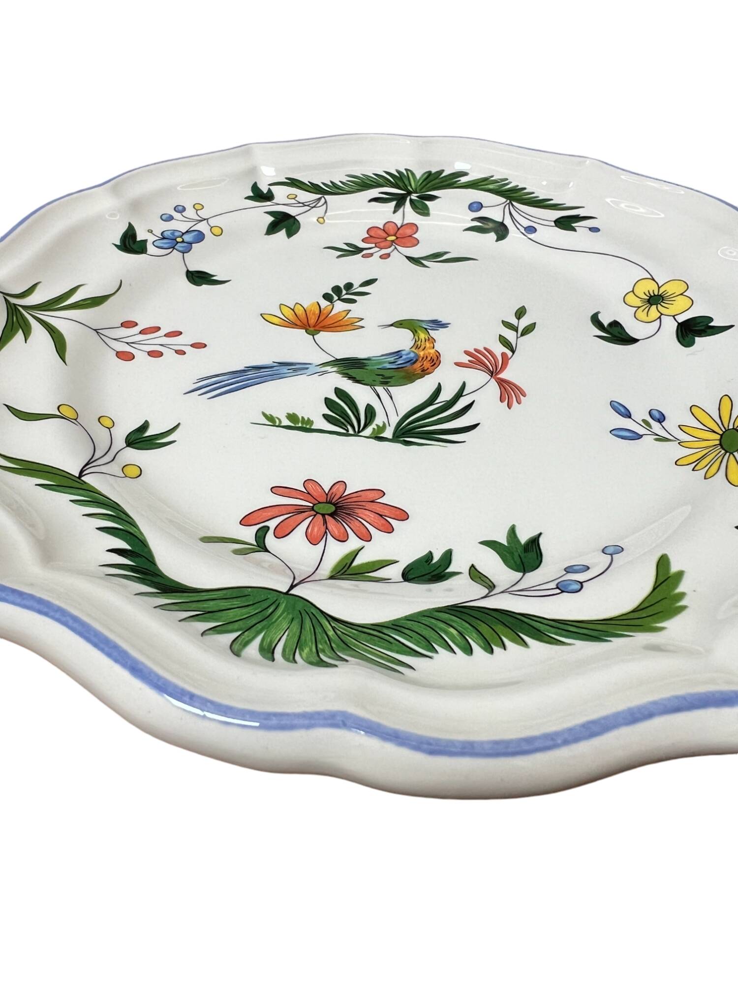 Gien earthenware dessert plate with bird of paradise motif