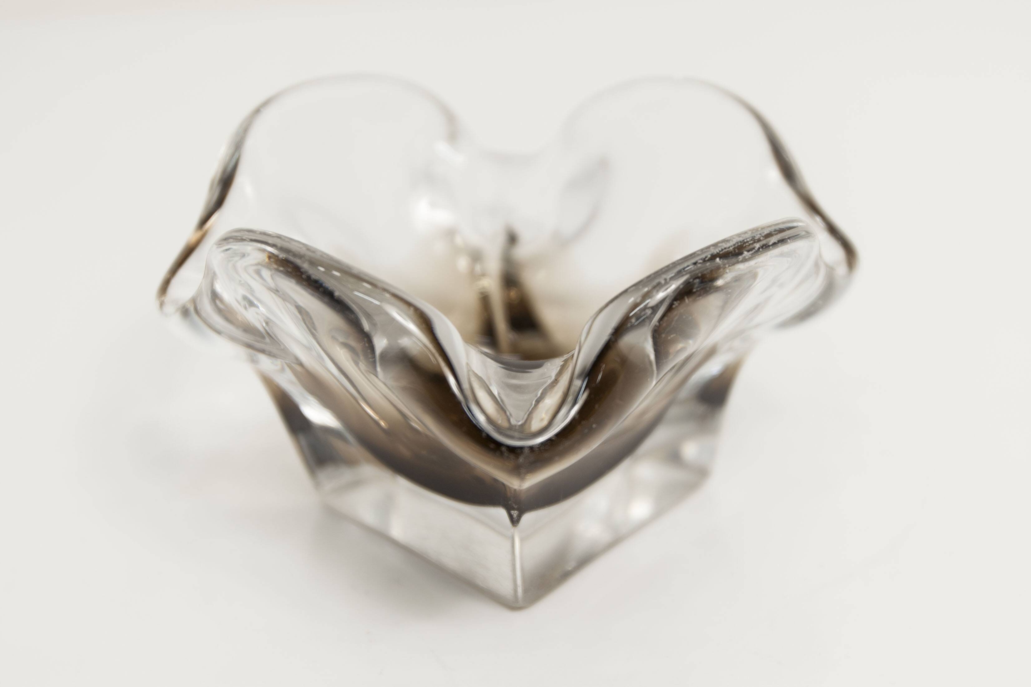Cendrier murano carré 1960 transparent et marron