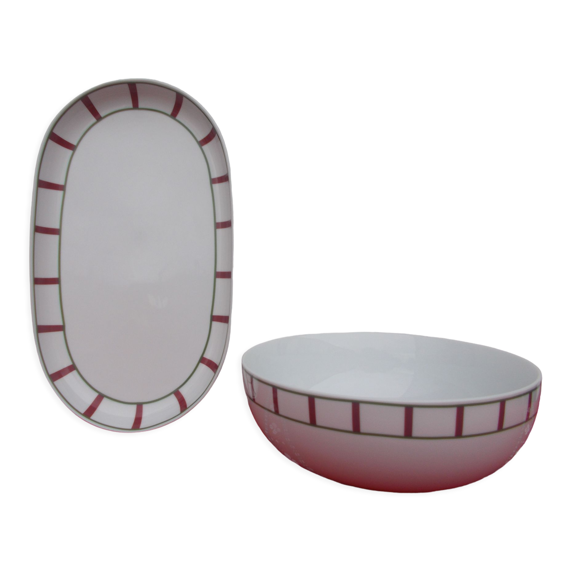Lot de 2 plats basque porcelaine verte et rouge