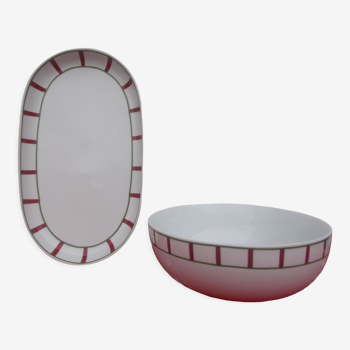 Lot de 2 plats basque porcelaine verte et rouge