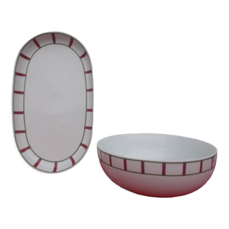 Lot de 2 plats basque porcelaine verte et rouge