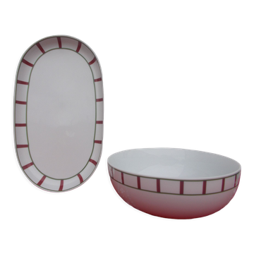 Set of 2 Basque dishes green and red porcelain