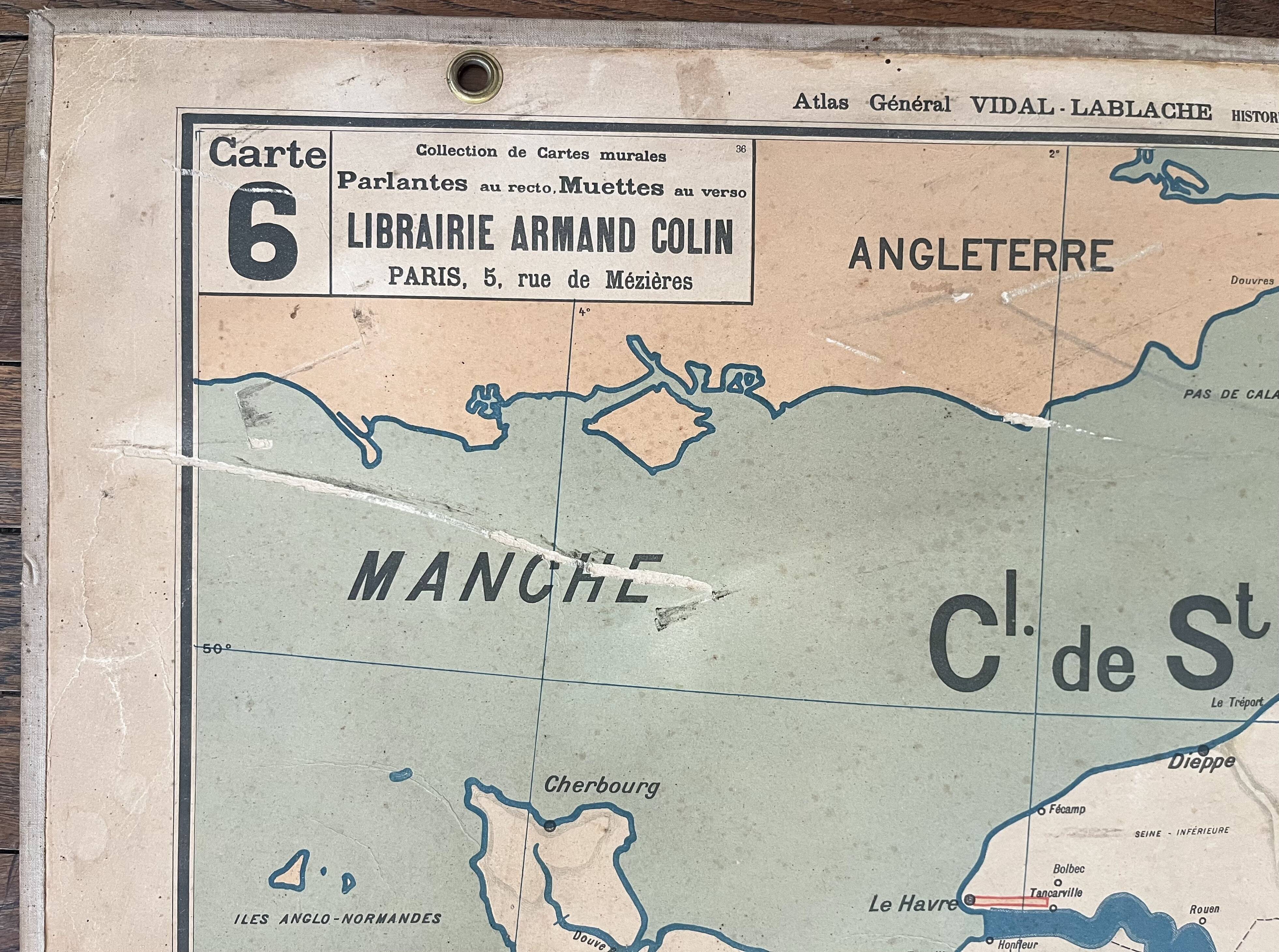Old school map Vidal Lablache 6, Mézières, T36, 1910 France Canals