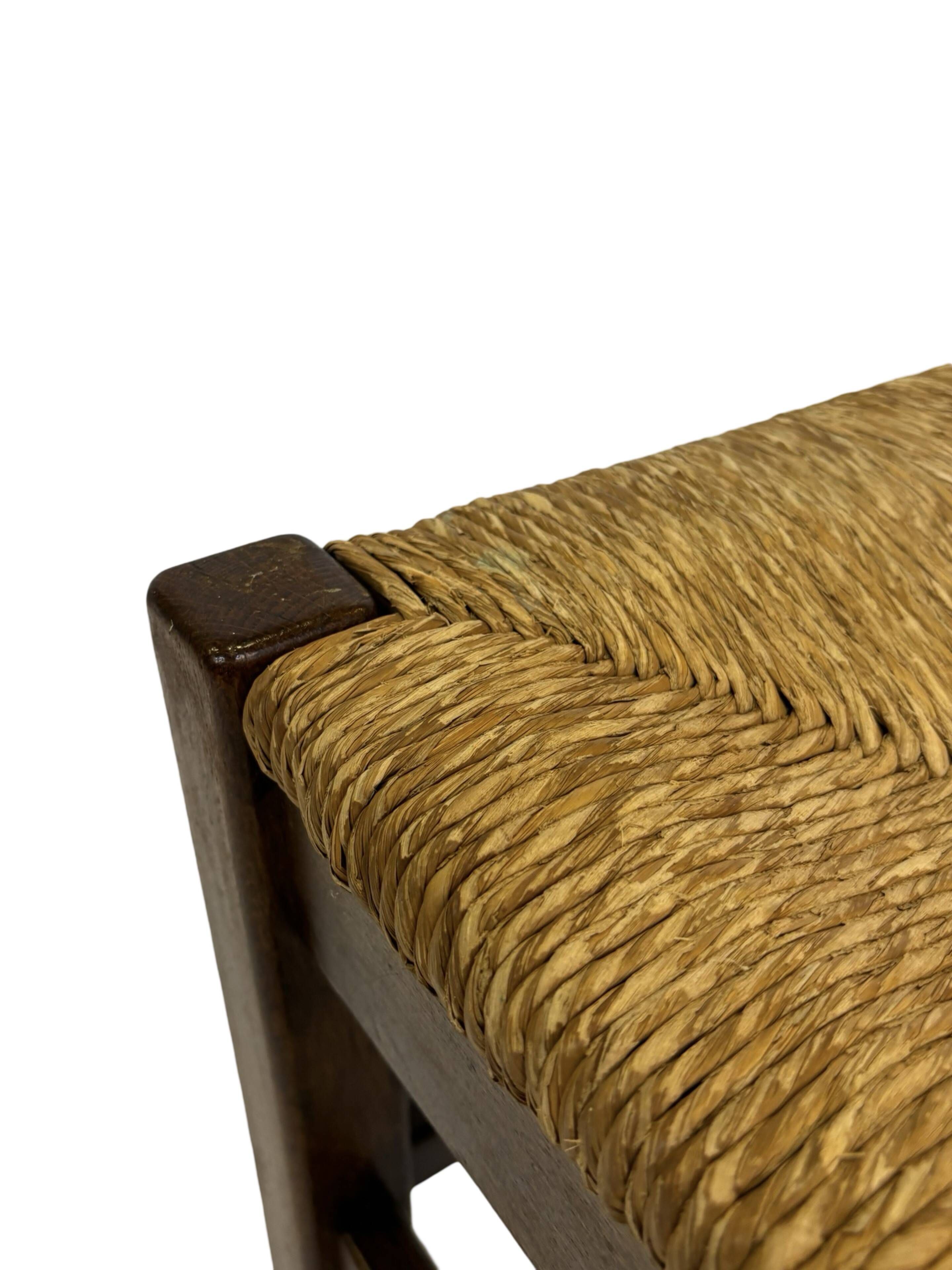 Vintage wooden stool straw seat 60s minimalist design