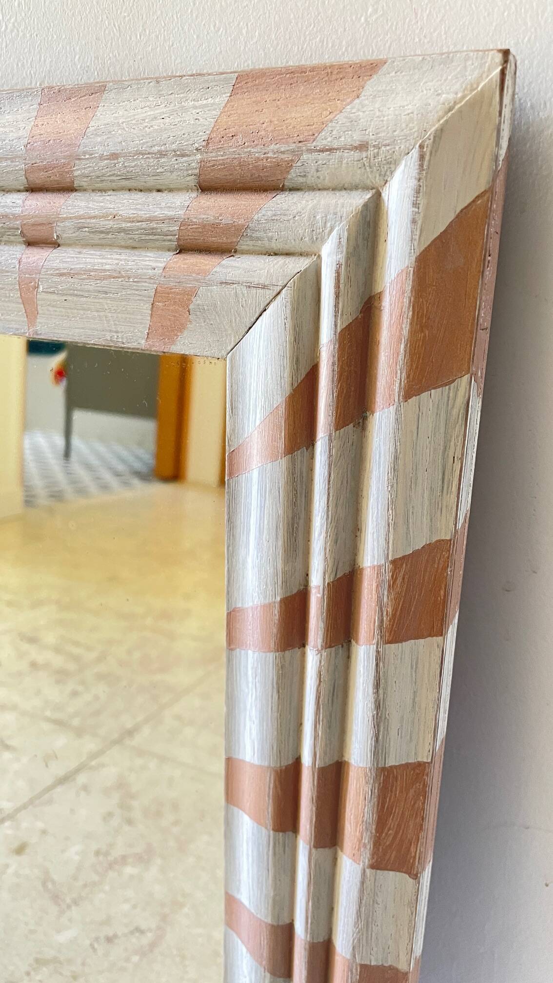 Old mirror in hand-painted wood