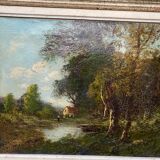 Tableau paysage campagne ancien