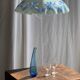 Vintage suspension in white and blue glass with wavy edge D46 H53