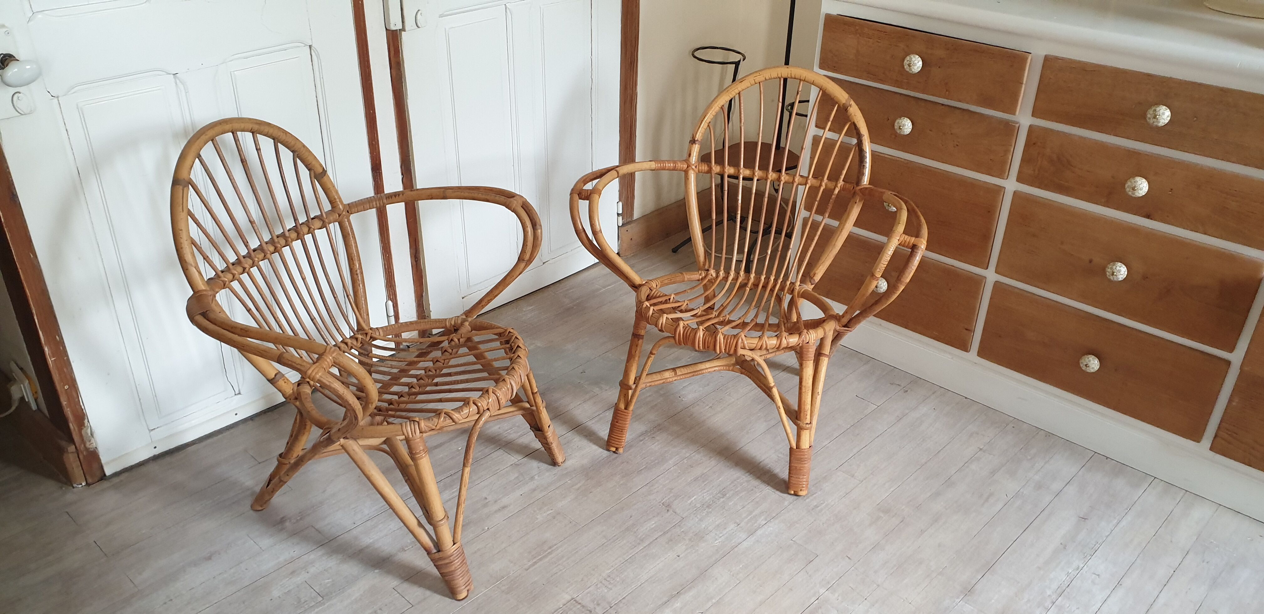 Pair of rattan armchairs